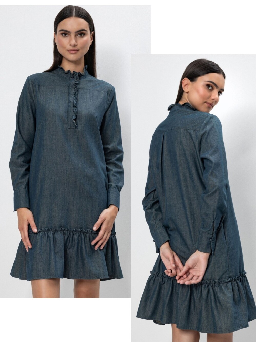 Herrlicher XS Ruffle Yoke Short Denim Antke Dress 3809-CW - Picture 2 of 12
